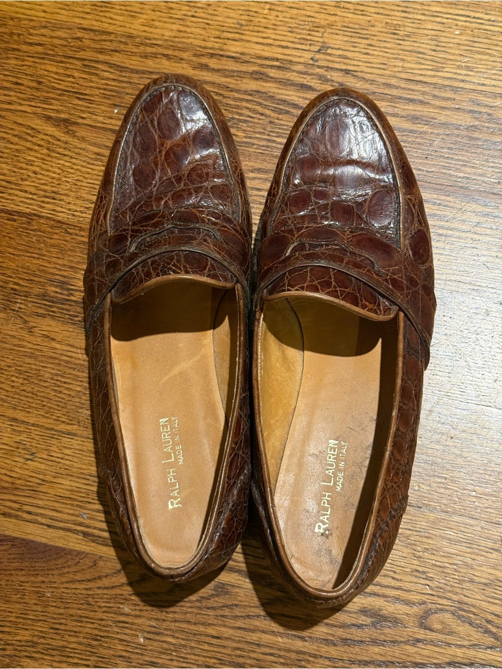 Ralph Lauren Brown Croc-Embossed Leather Loafers